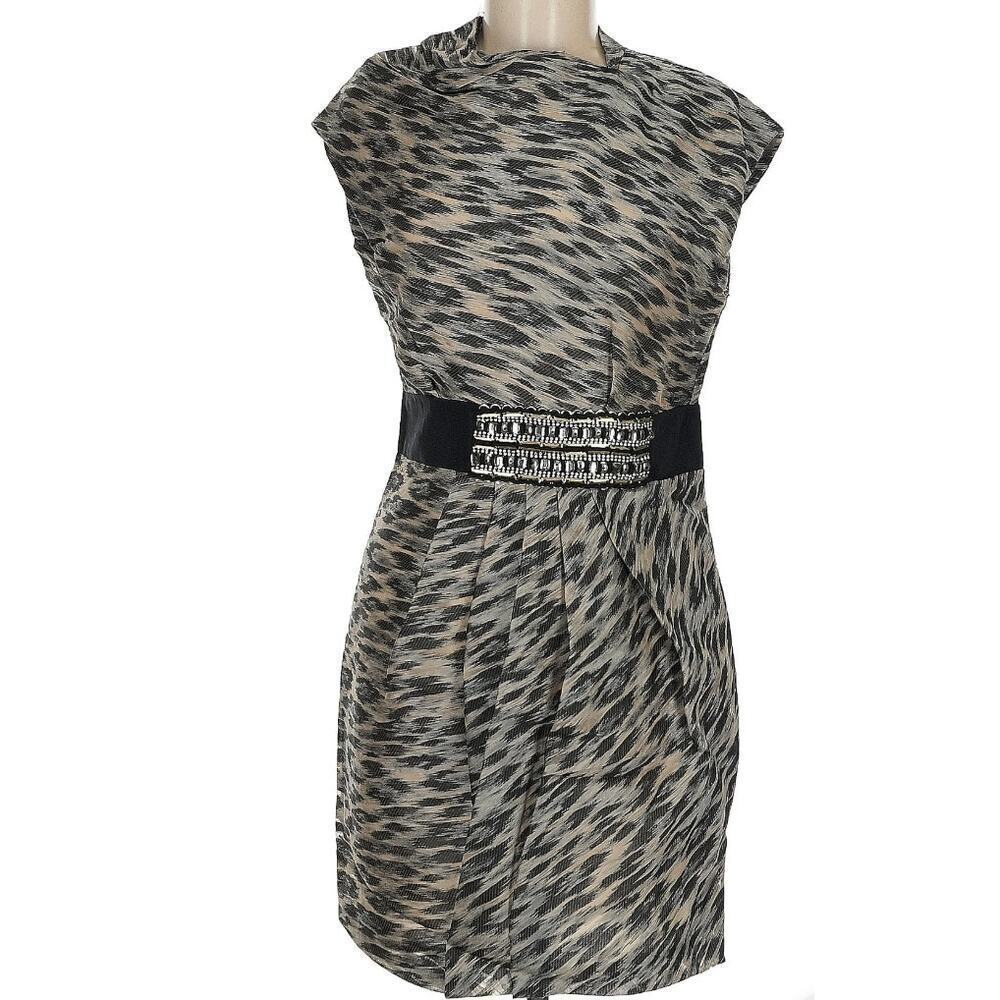 Yigal Azrouel Gray Animal Print Cowl Neck Short Dress Size 6